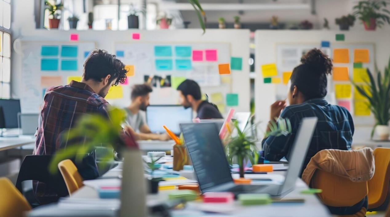 group-people-sit-desk-with-computers-post-it-notes-it